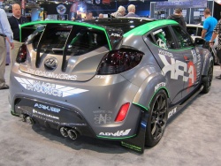 A turbocharged Veloster customized by performance shop ARK was in Hyundai's booth